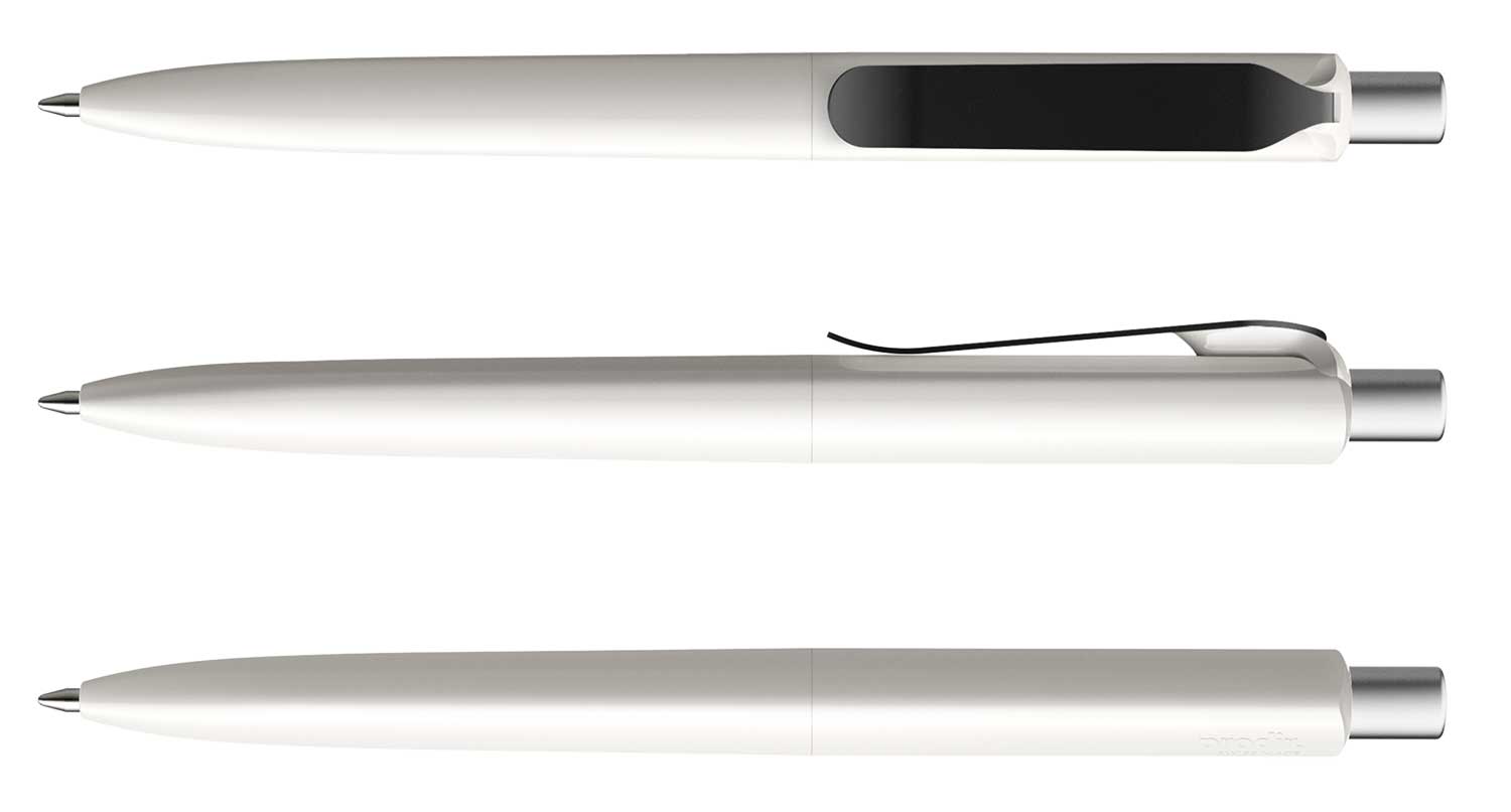 Prodir Kugelschreiber DS8 PSP P02 S80 Weiss Poliert Metall-Clip Schwarz
