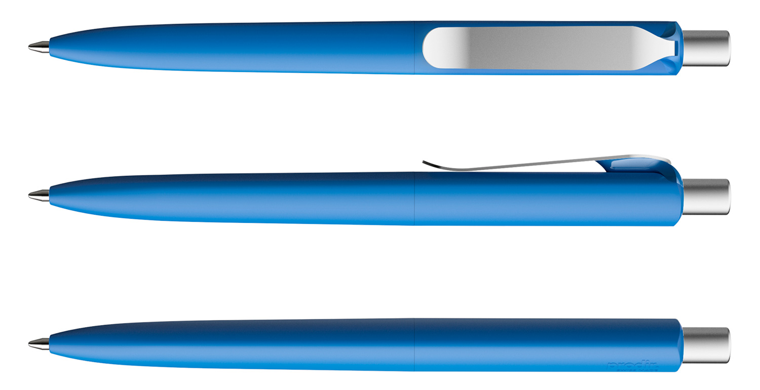 Prodir Kugelschreiber DS8 PSR R54 S70 Blau Soft-Touch Metall-Clip Silber