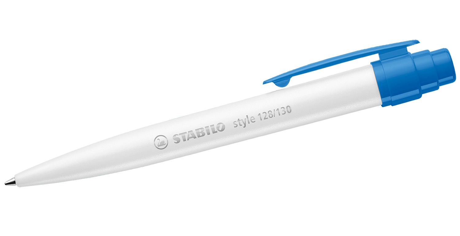 STABILO Kugelschreiber style mit Kunststoffclip Weiß-Blau
