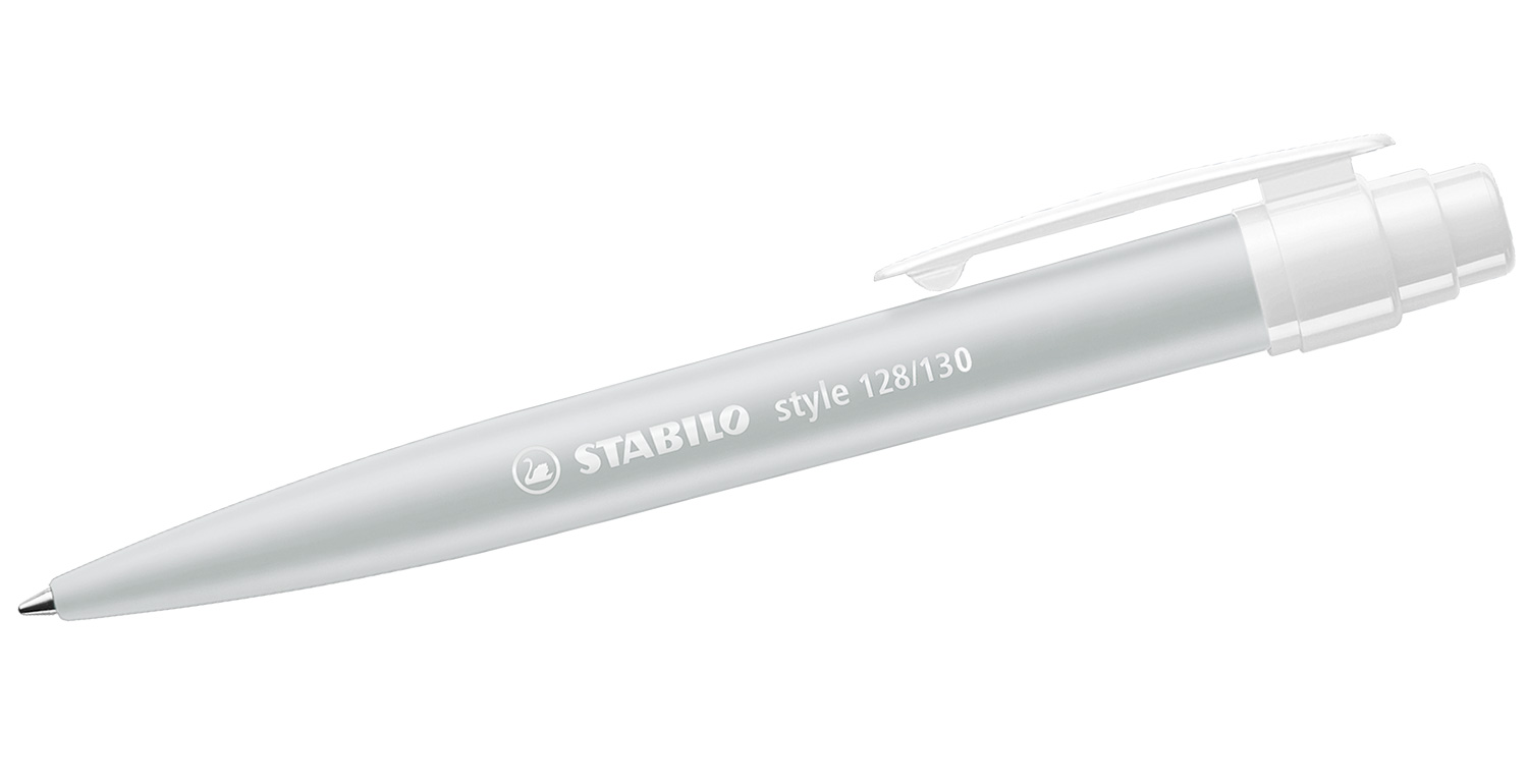 STABILO Kugelschreiber style mit Kunststoffclip Grau-Weiß