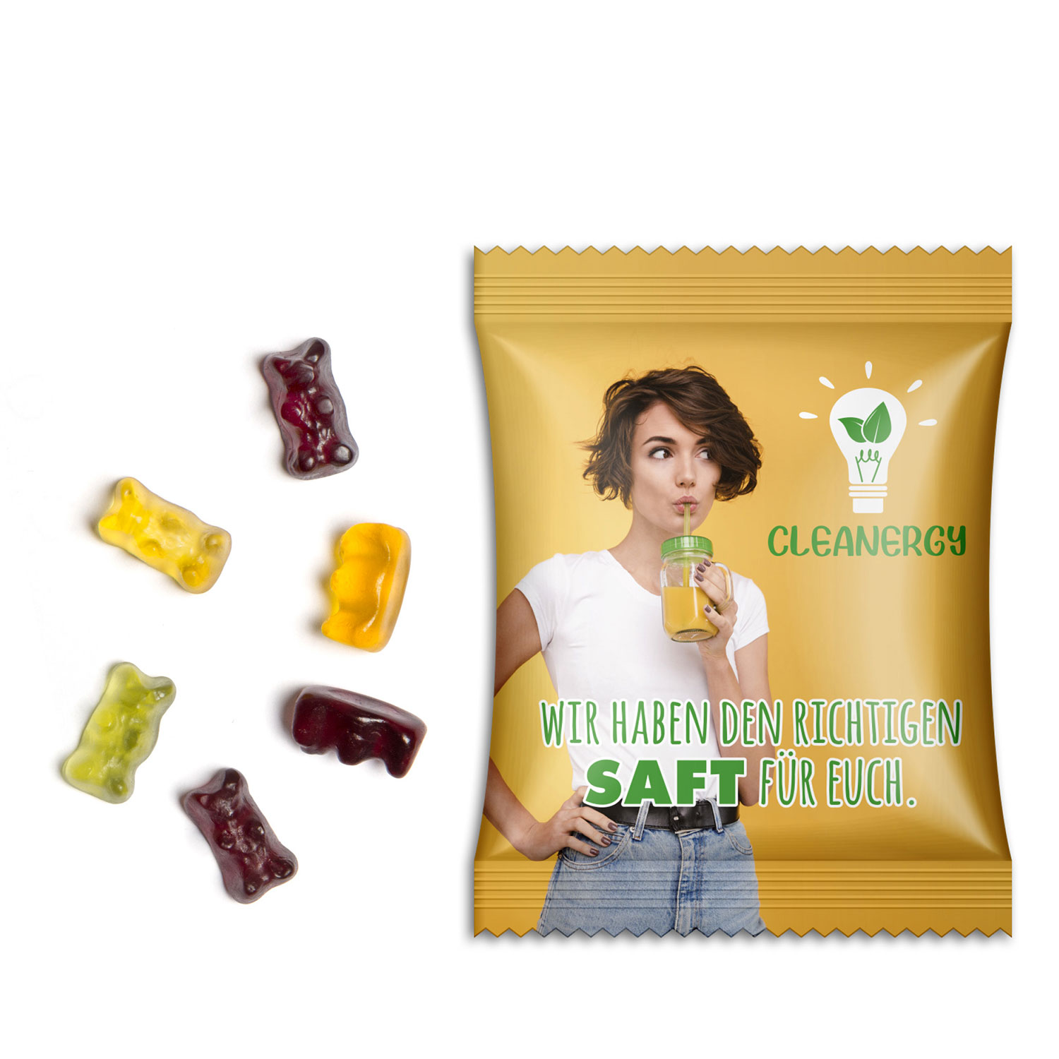 Fruchtsaftbärchen in der Werbetüte 10g, Folie transparent, 4c Digitaldruck