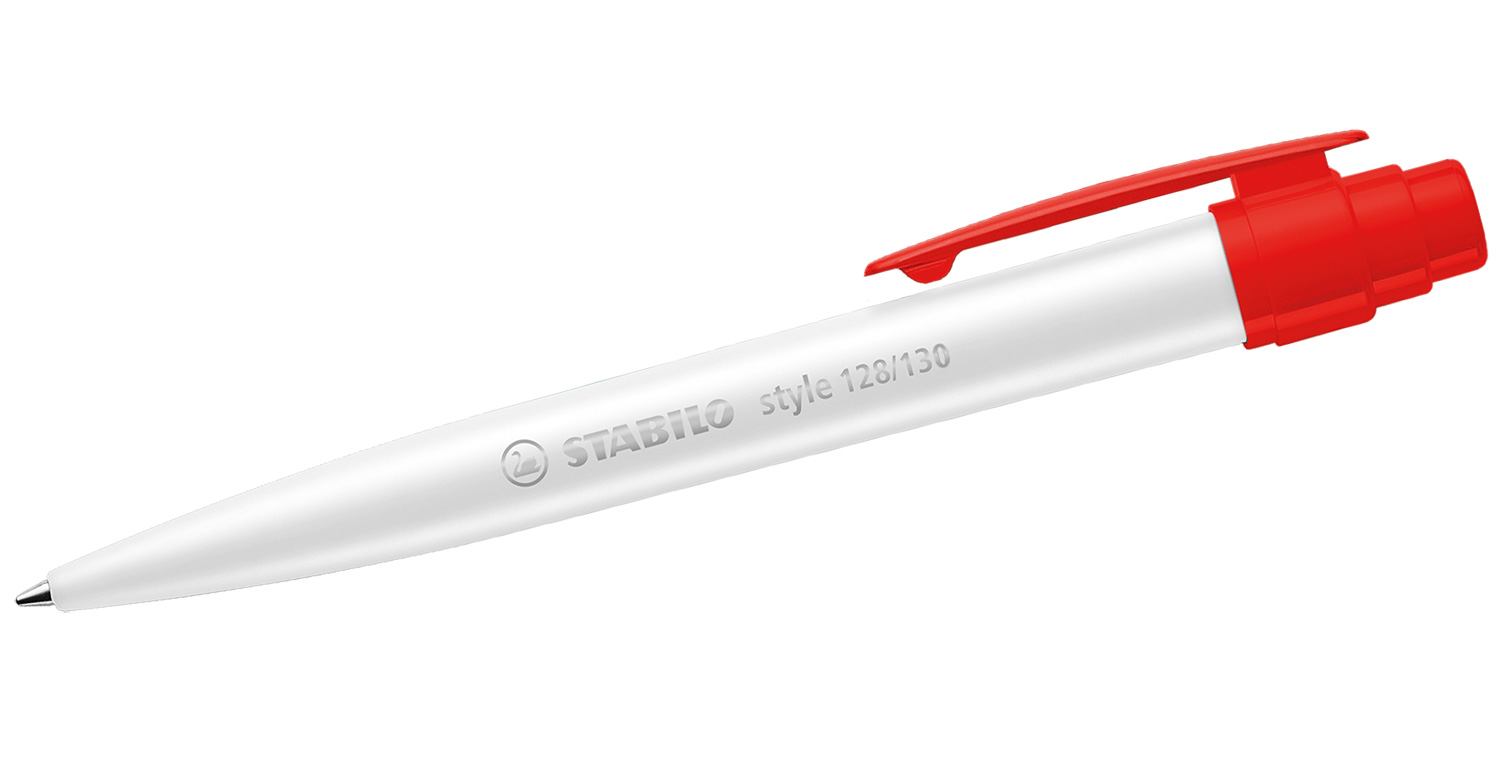 STABILO Kugelschreiber style mit Kunststoffclip Weiß-Rot