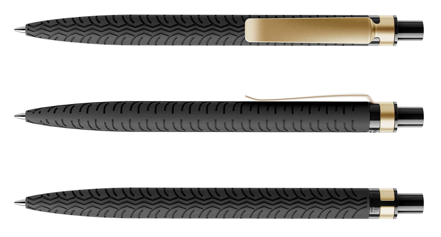 Prodir Kugelschreiber QS03 PRS R75 S13 Schwarz Soft-Touch Metall-Clip Gold